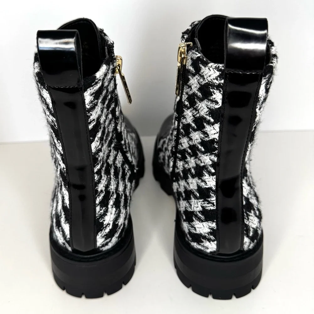 New Karl Lagerfeld Mela Tweed Black/White Combat Boots - Picture 6 of 12